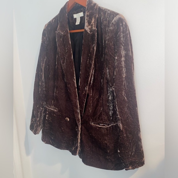 H & M CRUSHED-VELVET BLAZER, DARK TAUPE, sz 12 - Picture 5 of 14